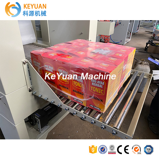 Semi-auto PET plastic bottle can conveyor PE film wrapping cutting shrink tunnel machine / system /unit